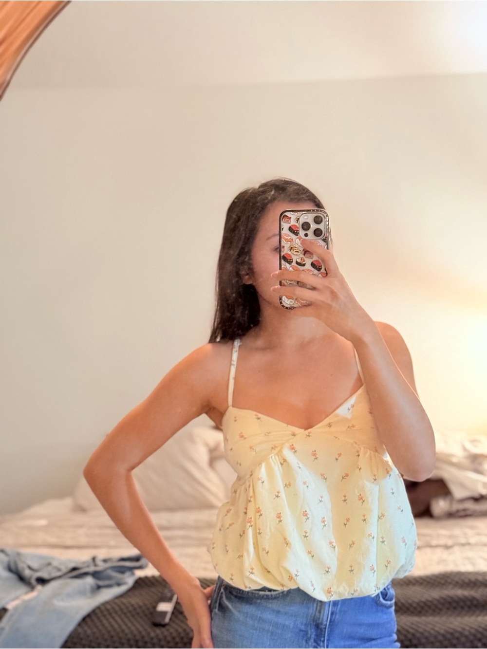 Yellow Floral Bubble Camisole Top